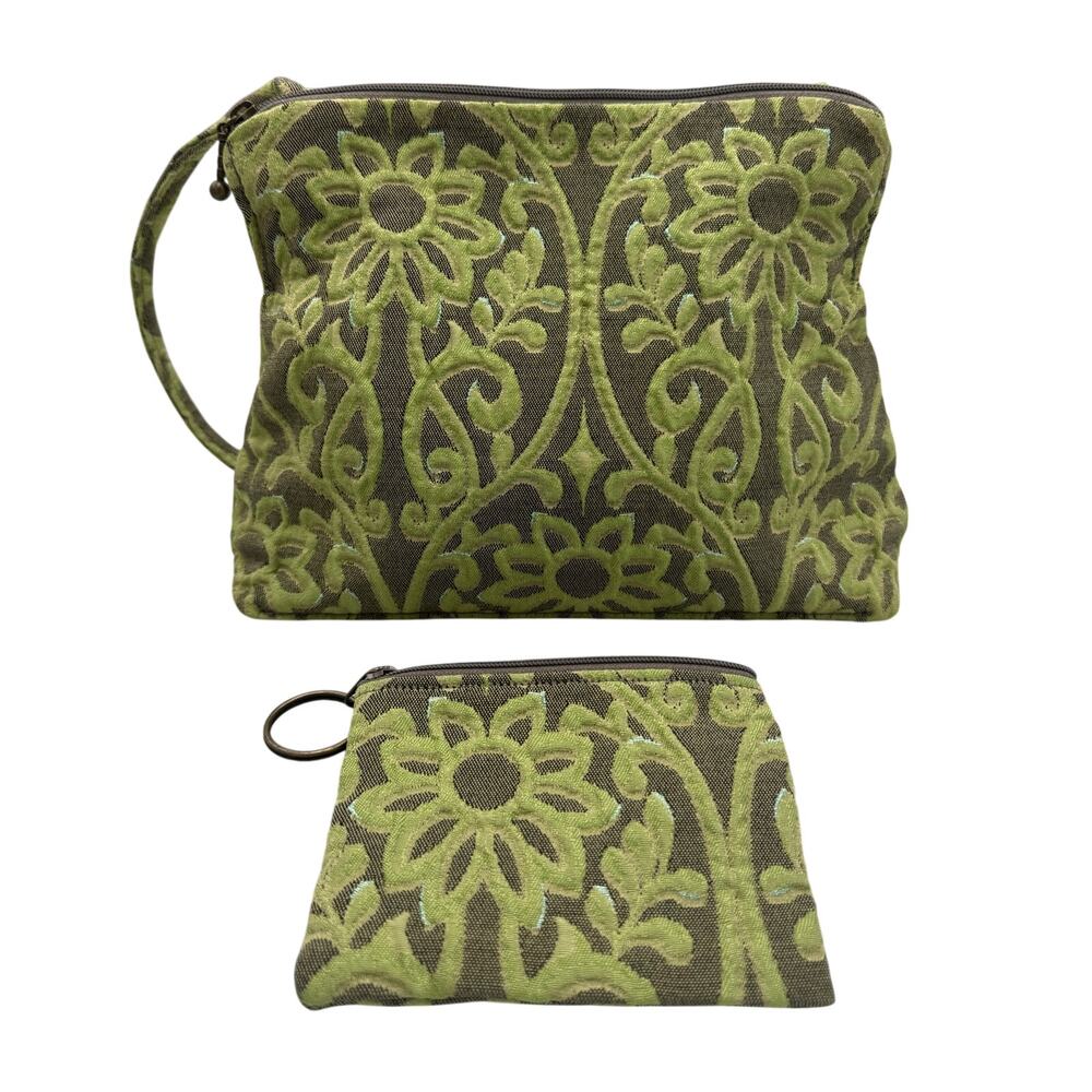 Vintage Maruca Handmade Shoulder Bag Green Floral Jacquard Coin Pouch USA Boho